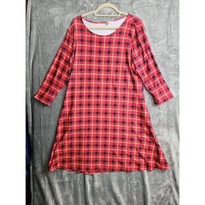 Yelete Women's 3xl Plaid A line Dress Red blue white polyester blend